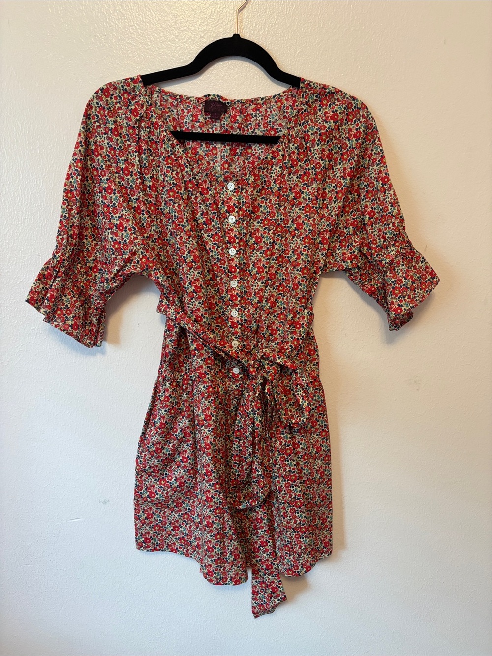JCrew x Liberty  Button-Front Romper with Tie Waist - Red